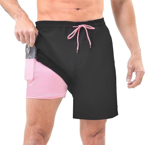 Ipletix Mens Swim Trunks 2 in 1 with Compression Liner 7 Inch Quick Dry with Pockets Board Shorts in Saudi Arabia