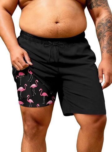 Big and Tall Swim Trunks with Compression Liner Men's 8 Inches Quick Dry Board Shorts Zipper Pockets Bathing Suit in Saudi Arabia