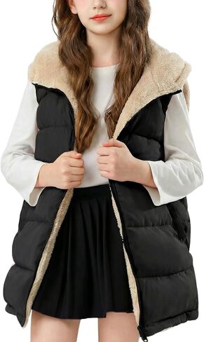 Yimoon Girls Warm Puffer Vest Fleece Lined Long Hooded Vest Winter Zip Up Sleeveless Quilted Vest in Saudi Arabia