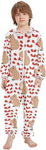 Cute Capybara Strawberry Onesie Pajamas Zip Up One Piece Sleepwear Hooded Jumpsuits in Saudi Arabia