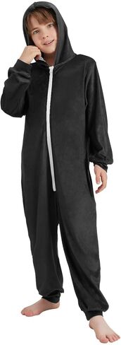 قطعة واحدة زي ملابس نوم من الفلانيل بسحاب وغطاء للرأس بيجامة نيسيي ملابس صالة جمبسوت مع جيوب in Kuwait