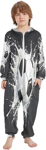 Soccer Ball Onesie Pajamas Zip Up One Piece Sleepwear Hooded Jumpsuits in Saudi Arabia