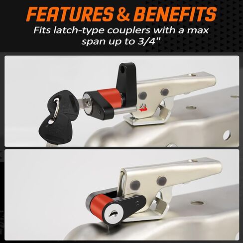 METOWARE Keyed Alike Trailer Lock Set, 5/8" Hitch Pin (3-1/2" Usable Length) for 2 & 2.5" Receivers (Class III IV V) & 1/4" Coupler Lock with Red Rubber Ring, Anti-Theft Towing Security, 4 Keys in Kuwait