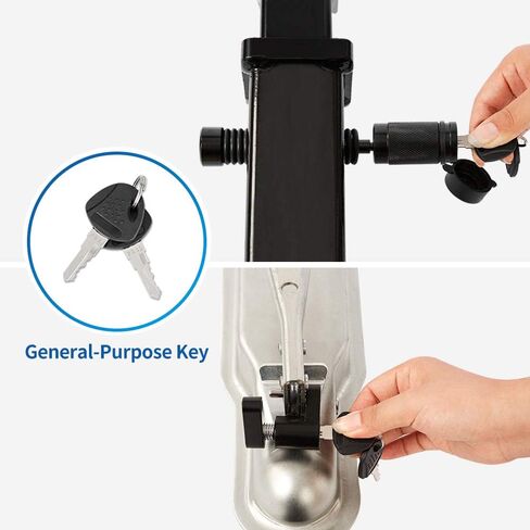 METOWARE Keyed Alike Trailer Lock Set, 5/8" Hitch Pin (3-1/2" Usable Length) for 2 & 2.5" Receivers (Class III IV V) & 1/4" Coupler Lock with Red Rubber Ring, Anti-Theft Towing Security, 4 Keys in Kuwait