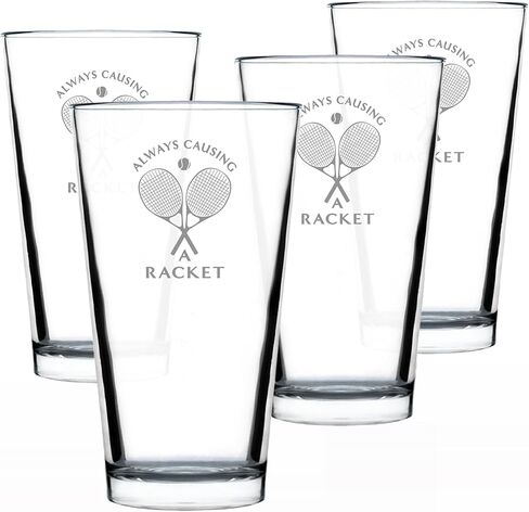 Causing A Racket - Pint Glass for Beer - Funny Tennis Themed Decor and Gifts - 16 Oz Glasses in Kuwait