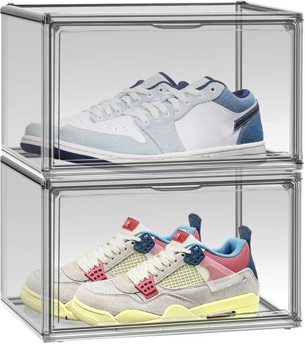 2 Pcs XX-Large Acrylic Shoe Display Case, 15.3'' x 9.8'' x 11.4'' Boot Boxes for Tall Boots Size 15 Sneaker Case Super Large Storage Boxes for Boots, Handbag, Collectibles, Books, Cosmetic in Saudi Arabia