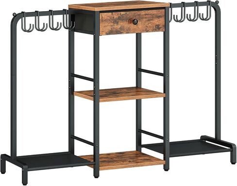 HOOBRO 3-Tier Purse Organizer for Closet, Purse Rack Stand with 8 Movable Hooks, Purse Storage Organizer, Floor-Standing Purse Shelf, High-Capacity Handbag Organizer, Rustic Brown and Black BF97CJ01 in Saudi Arabia