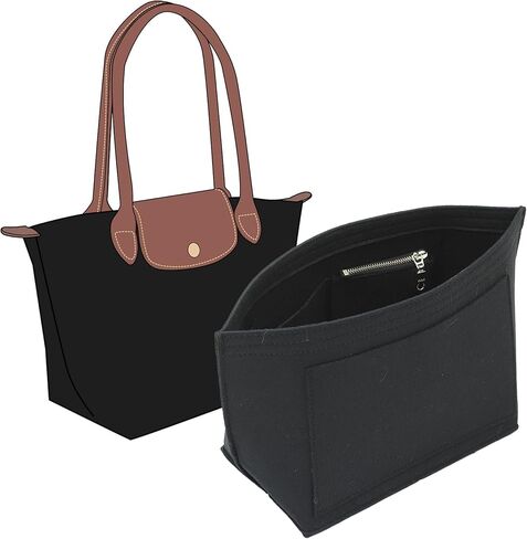 ملحق منظم من Fit Longchamp، لحقيبة اليد الطويلة Champ Le Pliage L للنساء، مع حامل أكواب، كبير/أسود in Kuwait