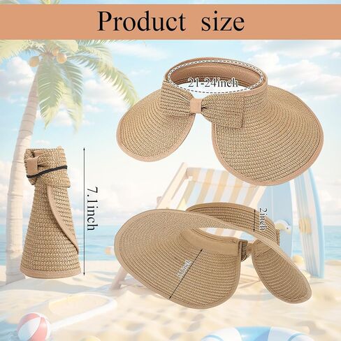 4 Pack Foldable Straw Sun Visor Hats for Women Wide Brim Summer Beach Hat Packable Ponytail Visors Beige Khaki Black White Adjustable Sun Protection in Kuwait