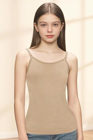 DANSHOW Girls Camisole Tank Top Elastic Sleeveless Dance Undershirts with Spaghetti Clear Straps and Silicone Cover in Saudi Arabia
