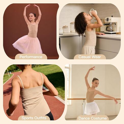 DANSHOW Girls Camisole Tank Top Elastic Sleeveless Dance Undershirts with Spaghetti Clear Straps and Silicone Cover in Saudi Arabia