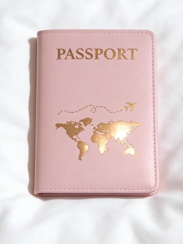 Pink Passport Holder Cover Case PU Leather Travel Wallet Protector for Unisex World Map Graphic Slim Document Organizer Vacation Essentials(Pack of 1) in Saudi Arabia