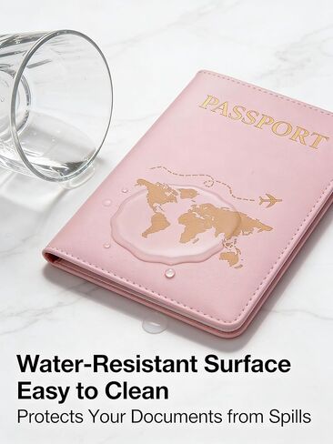 Pink Passport Holder Cover Case PU Leather Travel Wallet Protector for Unisex World Map Graphic Slim Document Organizer Vacation Essentials(Pack of 1) in Saudi Arabia