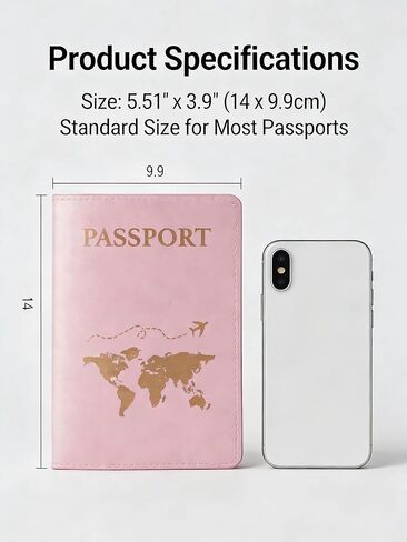 Pink Passport Holder Cover Case PU Leather Travel Wallet Protector for Unisex World Map Graphic Slim Document Organizer Vacation Essentials(Pack of 1) in Saudi Arabia