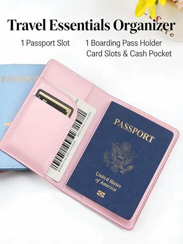 Pink Passport Holder Cover Case PU Leather Travel Wallet Protector for Unisex World Map Graphic Slim Document Organizer Vacation Essentials(Pack of 1) in Saudi Arabia