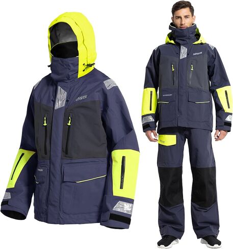 Men's PRO 3-Layer Waterproof Sailing Jacket with Hi-Vis Hood for Offshore Fishing & Ocean Work in Kuwait