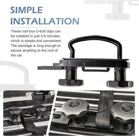 Roof Box U-Bolt Clamps Kit, Rooftop Cargo Carrier Rack Bolt Clips, U-Bracket Clips with Lock Nuts, Universal Travel Accessories (Black) in Saudi Arabia