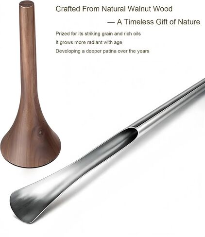 Premium Metal Long Shoe Horn, Solid Walnut Base and Polished Stainless Steel, Elegant Dressing Aid for Boots, Back Pain, Elderly, Luxury Home Decor Gift in Saudi Arabia