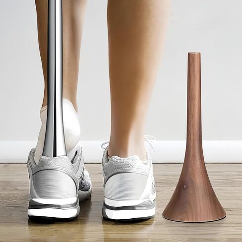 Premium Metal Long Shoe Horn, Solid Walnut Base and Polished Stainless Steel, Elegant Dressing Aid for Boots, Back Pain, Elderly, Luxury Home Decor Gift in Saudi Arabia