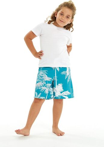Father Son Matching Spandex Hawaiian Beach Board Shorts with Elastic Tie and Pocket in Blue Palms in Gray in Saudi Arabia