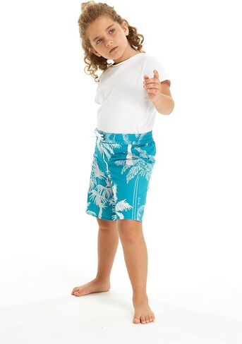 Father Son Matching Spandex Hawaiian Beach Board Shorts with Elastic Tie and Pocket in Blue Palms in Gray in Saudi Arabia