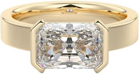 1-5 Carat Radiant Cut IGI Certified Lab Grown Diamond 10K 14K 18K Solid Gold Chunky East West Radiant Cut with Half Bezel Lab Grown Diamond Engagement Ring For Women in Saudi Arabia