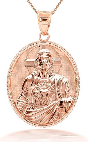 Religious Jewelry 10k Gold Sacred Heart Of Jesus Christ Oval Medal Pendant Necklace in Saudi Arabia