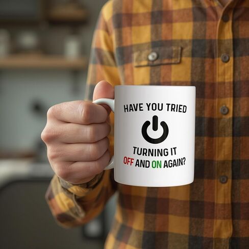 Have You Tried Turning It Off And On Again Mug 11 Oz Coffee Mug. Funny Computer Nerd Gifts. Gift Idea for Office or Geek Coworkers. (White) in Kuwait