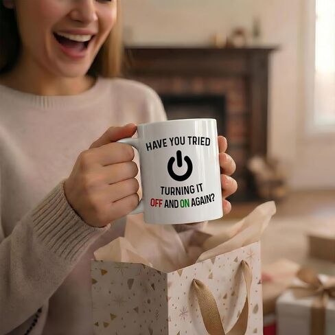Have You Tried Turning It Off And On Again Mug 11 Oz Coffee Mug. Funny Computer Nerd Gifts. Gift Idea for Office or Geek Coworkers. (White) in Kuwait