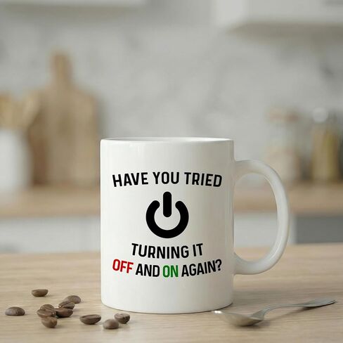 Have You Tried Turning It Off And On Again Mug 11 Oz Coffee Mug. Funny Computer Nerd Gifts. Gift Idea for Office or Geek Coworkers. (White) in Kuwait