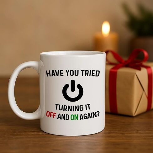 Have You Tried Turning It Off And On Again Mug 11 Oz Coffee Mug. Funny Computer Nerd Gifts. Gift Idea for Office or Geek Coworkers. (White) in Kuwait