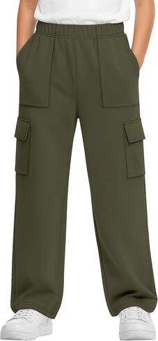 بنطال رياضي فضفاض للأولاد بأرجل مستقيمة وخصر مطاطي ومفتوح من الأسفل، بنطال رياضي مع جيوب in Kuwait