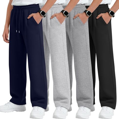 4 Pack Boys Baggy Sweatpants 5-14 Years Casual Pants Straight Leg Open Bottom Drawstring Kids Joggers with Pockets in Saudi Arabia