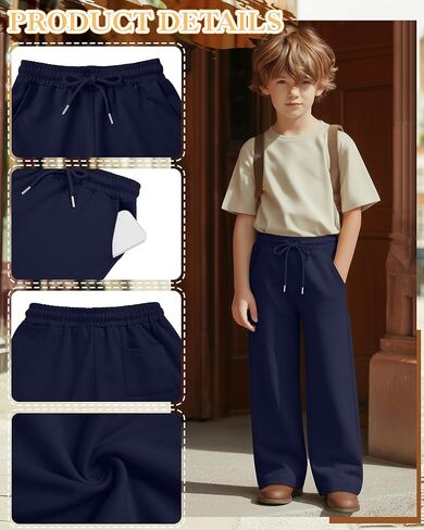 4 Pack Boys Baggy Sweatpants 5-14 Years Casual Pants Straight Leg Open Bottom Drawstring Kids Joggers with Pockets in Saudi Arabia