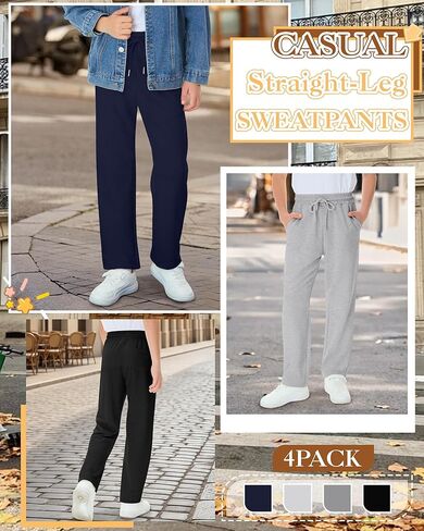 4 Pack Boys Baggy Sweatpants 5-14 Years Casual Pants Straight Leg Open Bottom Drawstring Kids Joggers with Pockets in Saudi Arabia