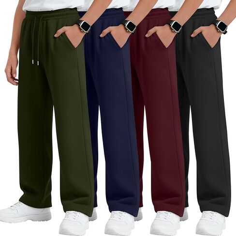 4 Pack Boys Baggy Sweatpants 5-14 Years Casual Pants Straight Leg Open Bottom Drawstring Kids Joggers with Pockets in Saudi Arabia