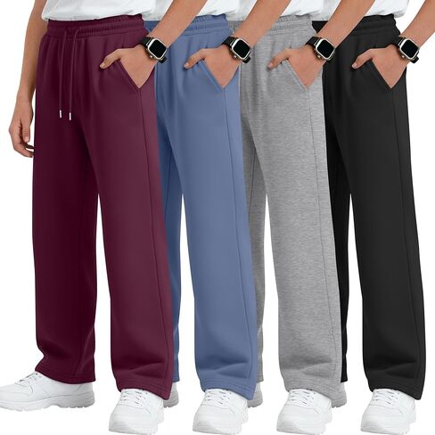 4 Pack Boys Baggy Sweatpants 5-14 Years Casual Pants Straight Leg Open Bottom Drawstring Kids Joggers with Pockets in Saudi Arabia