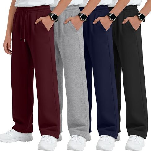 4 Pack Boys Baggy Sweatpants 5-14 Years Casual Pants Straight Leg Open Bottom Drawstring Kids Joggers with Pockets in Saudi Arabia