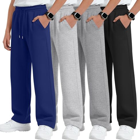 4 Pack Boys Baggy Sweatpants 5-14 Years Casual Pants Straight Leg Open Bottom Drawstring Kids Joggers with Pockets in Saudi Arabia