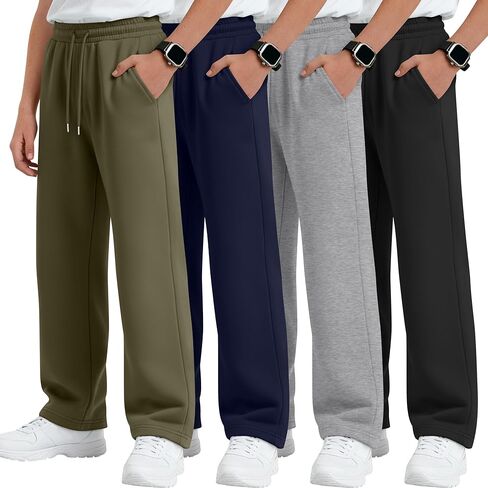 4 Pack Boys Baggy Sweatpants 5-14 Years Casual Pants Straight Leg Open Bottom Drawstring Kids Joggers with Pockets in Saudi Arabia