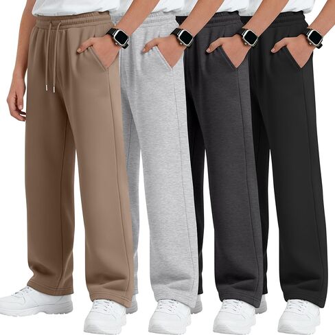4 Pack Boys Baggy Sweatpants 5-14 Years Casual Pants Straight Leg Open Bottom Drawstring Kids Joggers with Pockets in Saudi Arabia