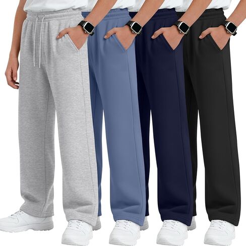 4 Pack Boys Baggy Sweatpants 5-14 Years Casual Pants Straight Leg Open Bottom Drawstring Kids Joggers with Pockets in Saudi Arabia