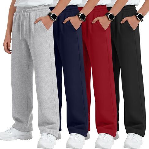 4 Pack Boys Baggy Sweatpants 5-14 Years Casual Pants Straight Leg Open Bottom Drawstring Kids Joggers with Pockets in Saudi Arabia