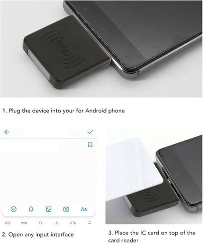 قارئ بطاقات الهاتف Sanpyl RFID، واجهة USB C 125 كيلو هرتز قارئ البطاقات الذكية المحمولة RFID ID قارئ بطاقات الهاتف المحمول المدمج في الجرس (أسود) in Saudi Arabia