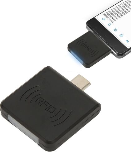 قارئ بطاقات الهاتف Sanpyl RFID، واجهة USB C 125 كيلو هرتز قارئ البطاقات الذكية المحمولة RFID ID قارئ بطاقات الهاتف المحمول المدمج في الجرس (أسود) in Saudi Arabia