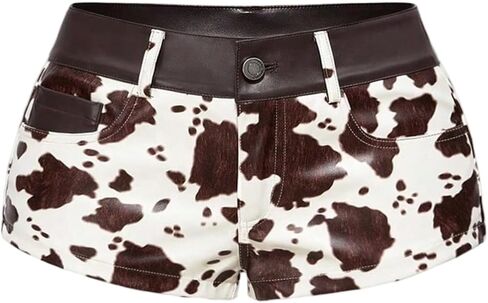 Floerns Women's Cow Print Low Rise Micro Mini Shorts Skinny PU Leather Going Out Concert Hot Pants in Saudi Arabia
