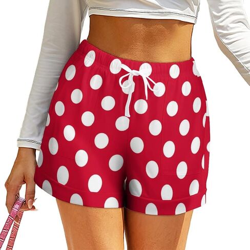 Red and White Polka Dot Womens High Waist Shorts Loose Wide Leg Shorts in Saudi Arabia
