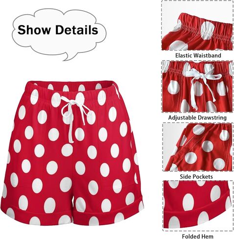 Red and White Polka Dot Womens High Waist Shorts Loose Wide Leg Shorts in Saudi Arabia