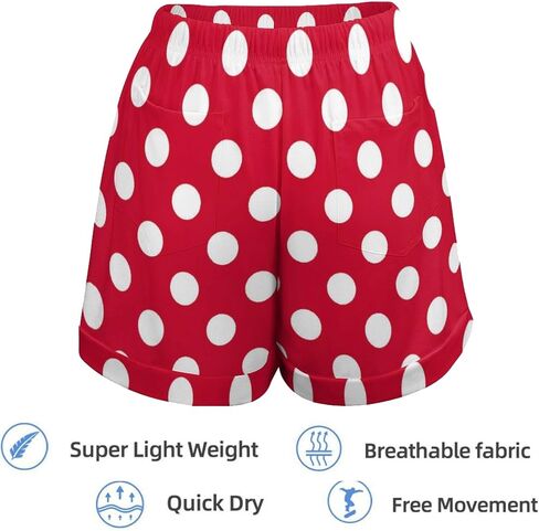 Red and White Polka Dot Womens High Waist Shorts Loose Wide Leg Shorts in Saudi Arabia