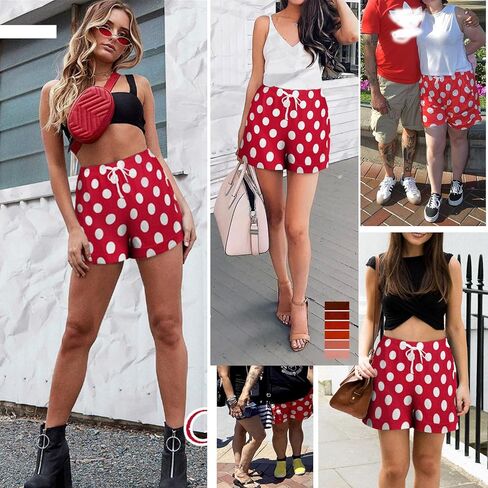 Red and White Polka Dot Womens High Waist Shorts Loose Wide Leg Shorts in Saudi Arabia